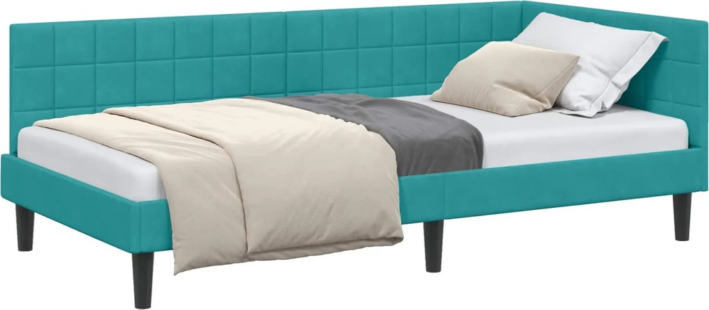 vidaXL Cadru de pat colțar cu headboard Turcoaz 90 cm x 190 cm Catifea