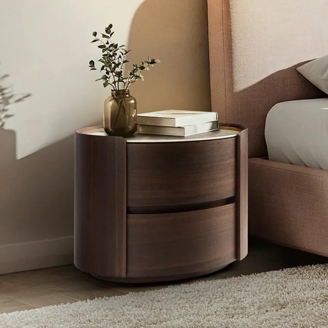 Noptiera ovala cu 2 sertare Enoc stejar inchis