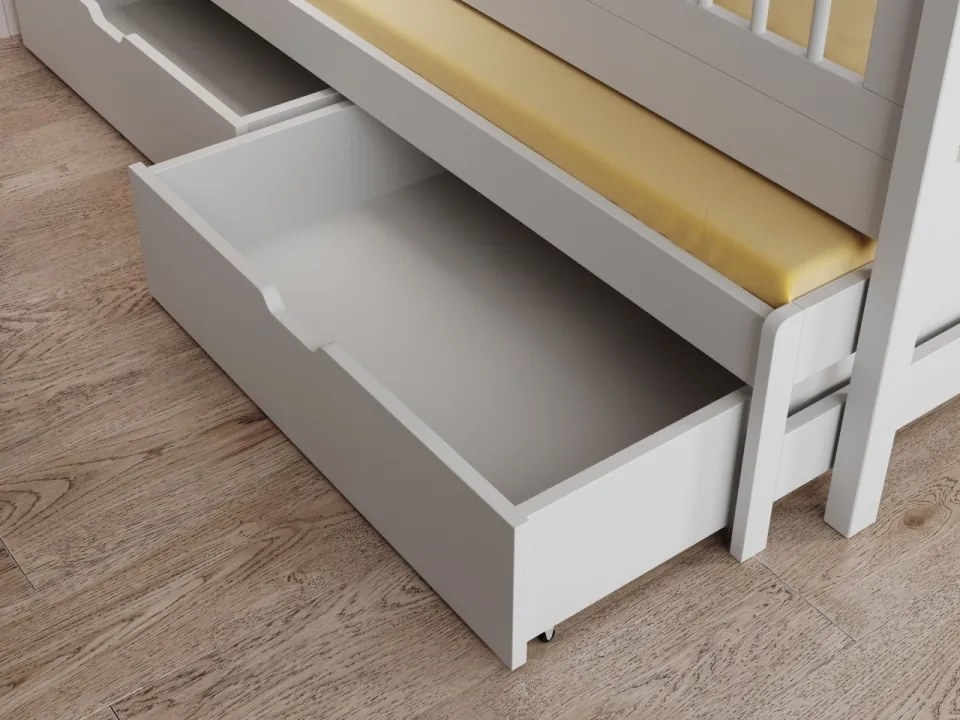 Pat pentru copii din lemn de pin cu sertare și spatiu pentru depozitare, Artes, ADRK Furniture (Culoare: Natural, Optiune modul: Fara saltea,