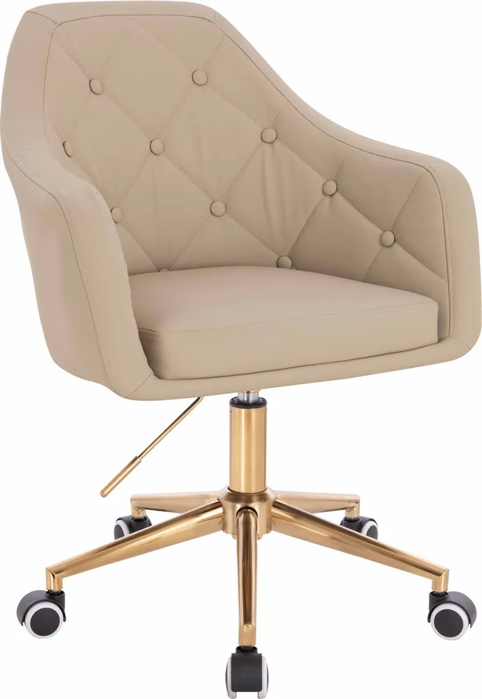 HR831K Scaun Crem Piele Ecologica Premium Soft cu Bază Aurie