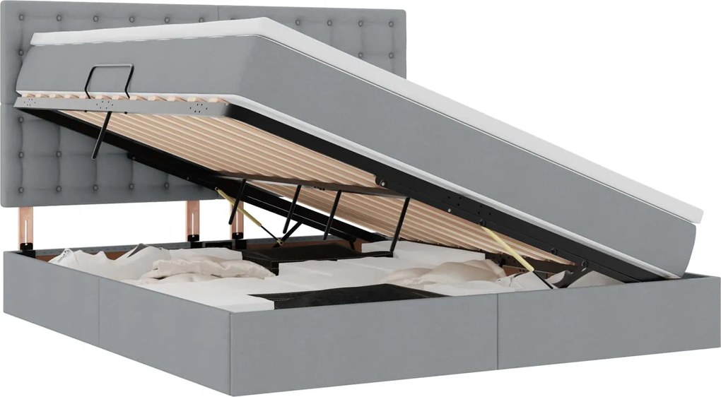 vidaXL Pat cu saltea și LED cu led Gri deschis 180 x 200 cm Poliester
