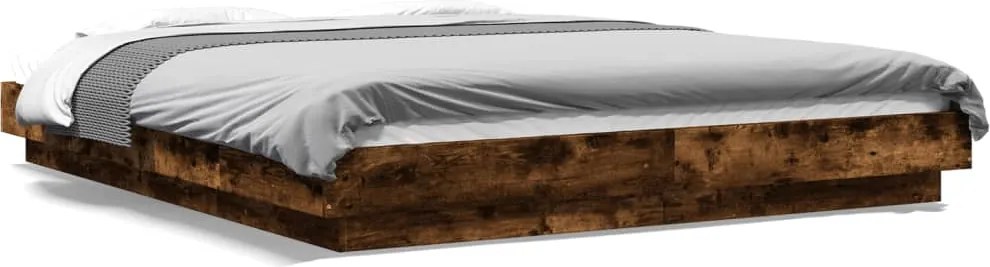 vidaXL Cadru pat cu lumini LED stejar fumuriu 150x200cm lemn prelucrat