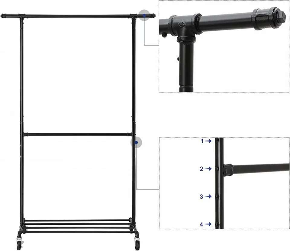 Suport haine, 130 x 49 x 198 cm, metal, negru, Songmics