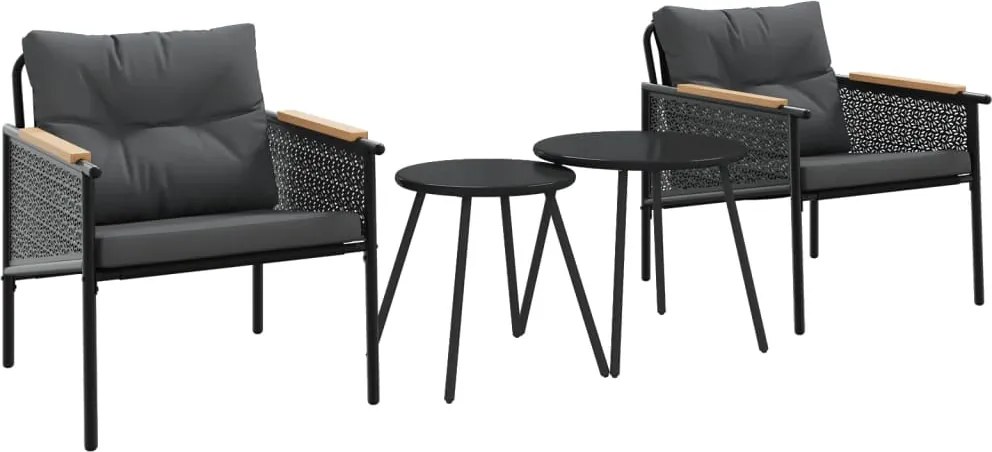 vidaXL Set mobilier de balcon, 4 piese, cu perne, negru, oțel
