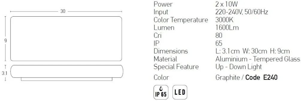 Aplica LED de perete pentru iluminat exterior, up/down, IP65 Cini grafit 30cm