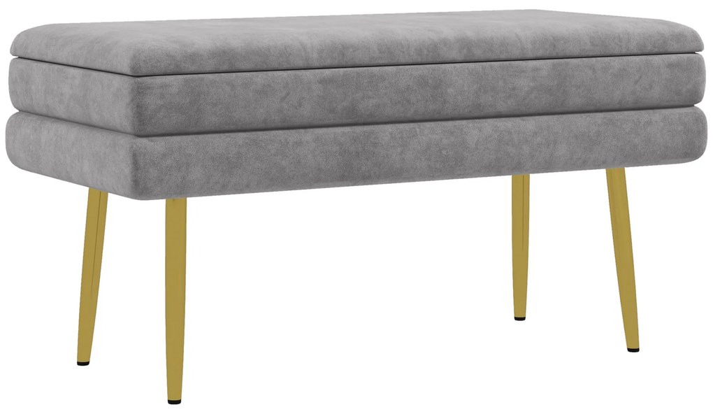 HOMCOM Bancă Otomană Tapițată, Picioare Aurii, Design Modern pentru Living și Dormitor, Gri | Aosom Romania