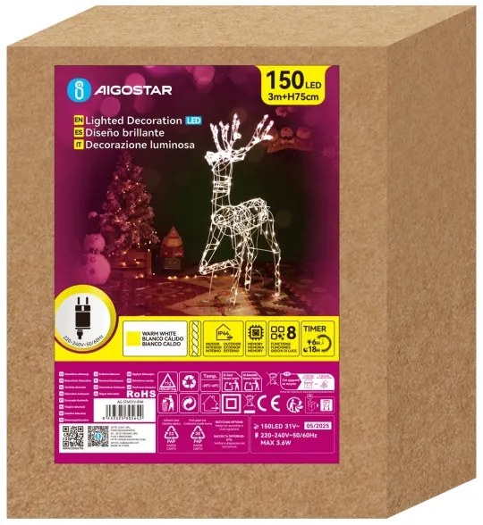 Aigostar - Decorațiune LED de Crăciun pentru exterior LED/3,6W/31/230V 2700K 75 cm IP44 ren