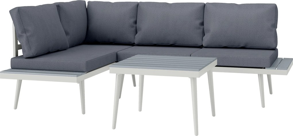 Outsunny Set Mobilier de Grădină din 3 Piese cu 2 Canapele cu Spătar Reglabil în 5 Poziții și Măsuță, 139x63x65 cm, Gri | Aosom Romania