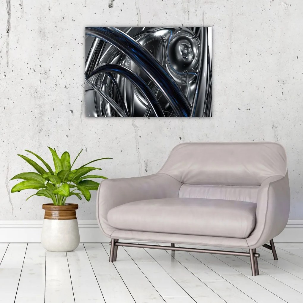 Tablou pe sticlă cu abstracție gri cu albastru (70x50 cm)