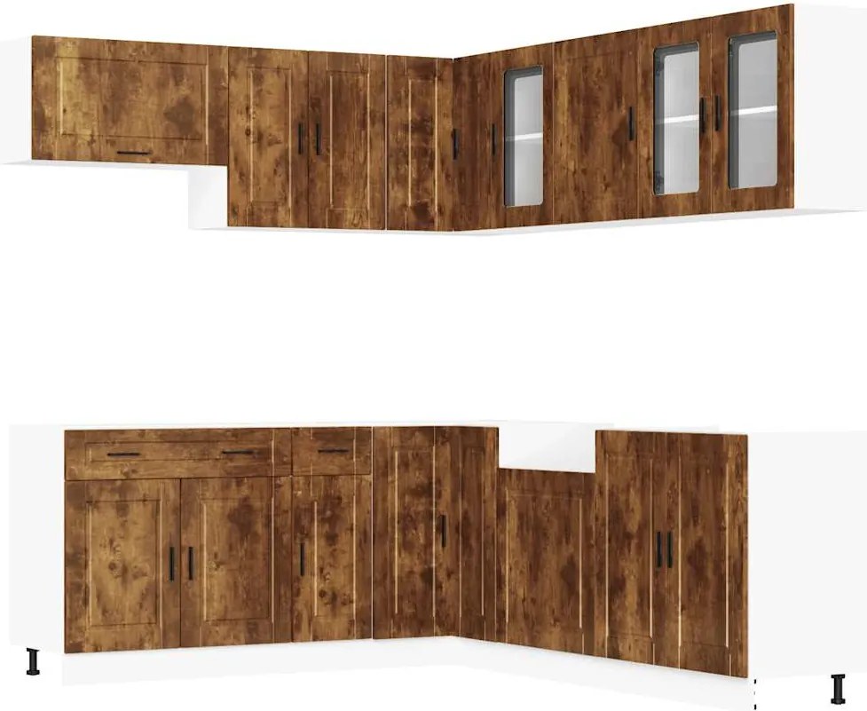 vidaXL Set dulap de bucătărie din 11 piese „Porto” stejar afumat Lemn