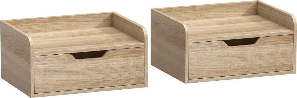 HOMCOM Set de 2 Noptiere de Perete Noptiere Suspendate cu 1 Sertar pentru Dormitor Cameră 40x30x19,5 cm Lemn Natural | Aosom Romania