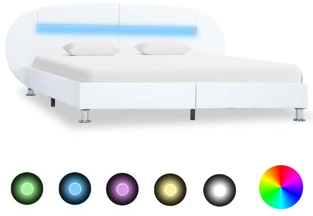 285434 vidaXL Cadru de pat cu LED, alb, 120 x 200 cm, piele ecologică