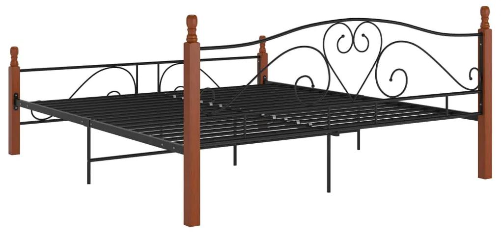 Cadru de pat, negru, 180x200 cm, metal black and dark wood, 180 x 200 cm