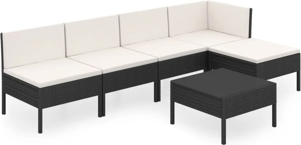 vidaXL Set mobilier de grădină cu perne, 6 piese, negru, poliratan