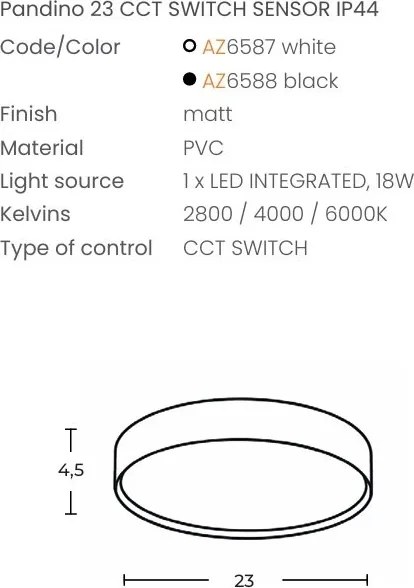 Plafoniera LED CCT, Protectie IP44, Senzor de miscare, PANDINO 23cm alb