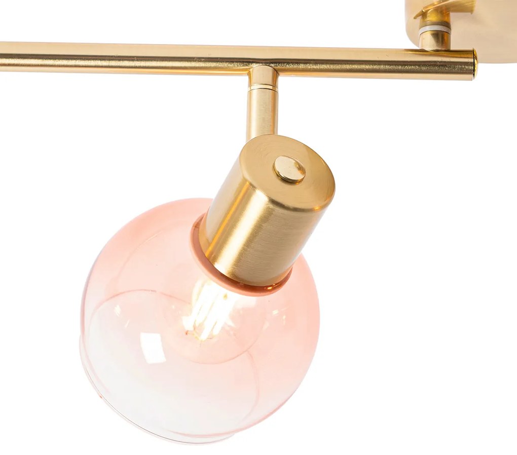 Spotlight Art Deco auriu cu sticlă roz cu 4 lumini - Vidro
