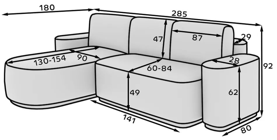 Colțar gri închis extensibil/cu spațiu de depozitare cu tapițerie din chenille (cu colț pe partea dreaptă/cu șezlong) Aurumm – ELTAP