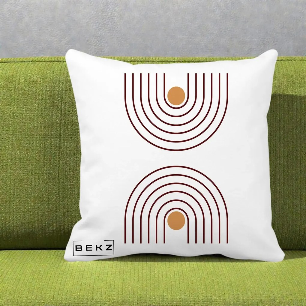 Perna Decorativa Geometric Boho Arc, 40x40 cm, Alba Mata, Husa Detasabila, Perna Inclusa, BEKZ®