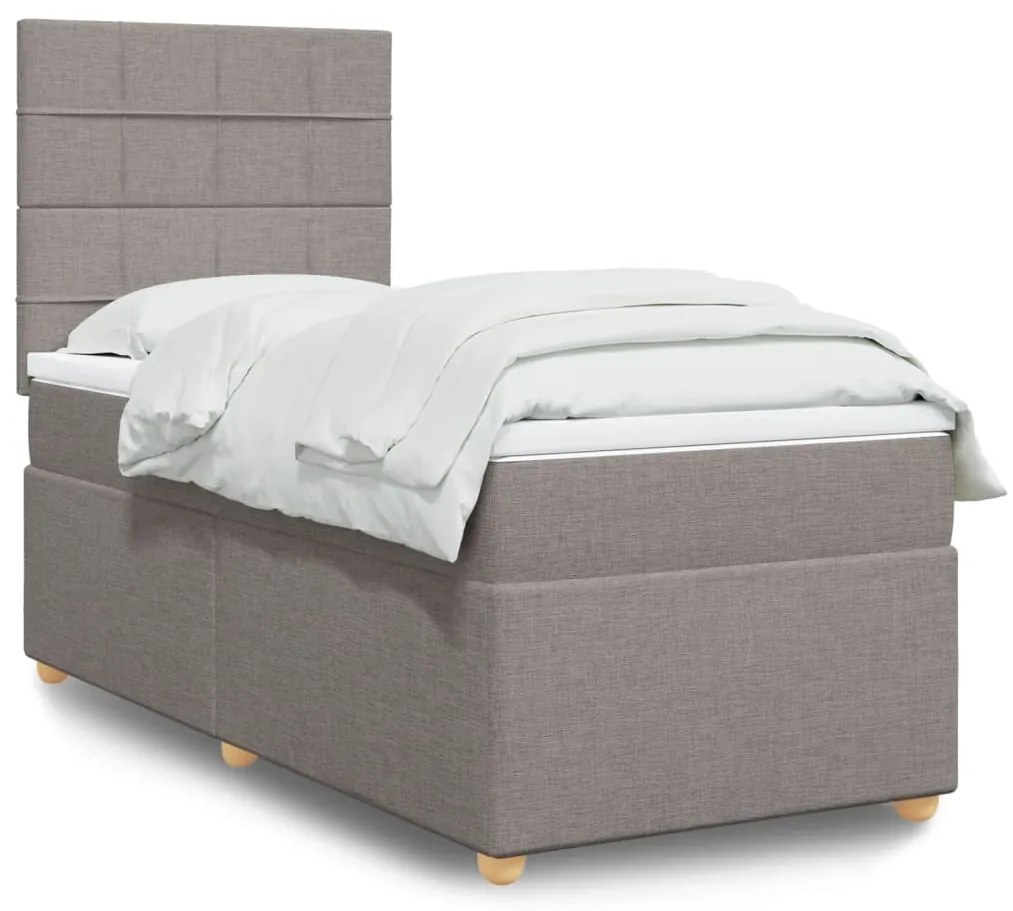 vidaXL Pat box spring cu saltea, gri taupe, 90x200 cm, textil