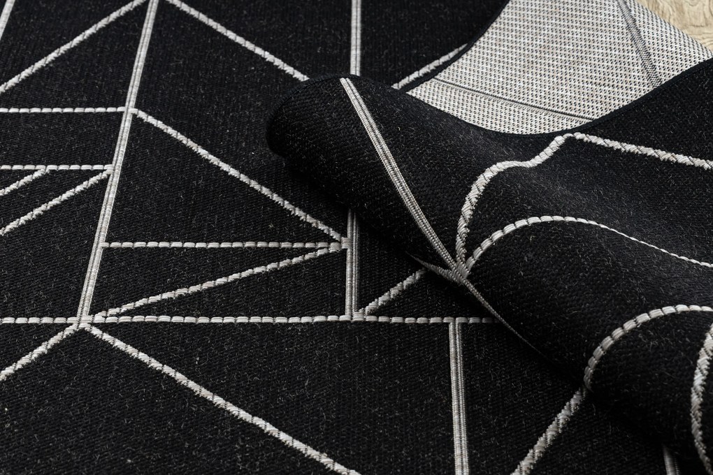 Covor sisal Floorlux 20605 negru si argint Triunghiuri, Geometric - SECUNDAR-COTATI PRODUSUL