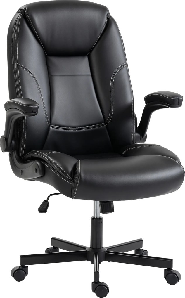 HOMCOM Scaun birou ergonomic fotoliu brațe rabatabile înălțime reglabilă funcție balans negru | Aosom Romania