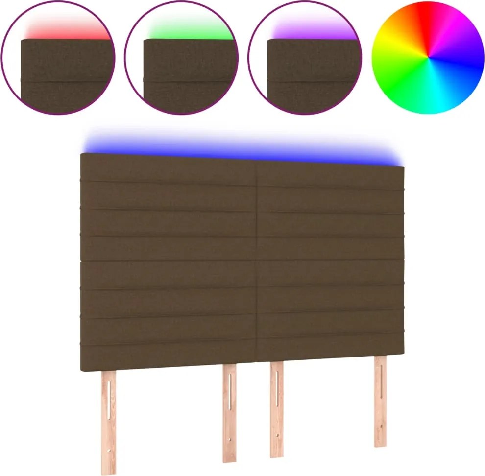 vidaXL Tăblie de pat cu LED, maro închis, 144x5x118/128 cm, textil
