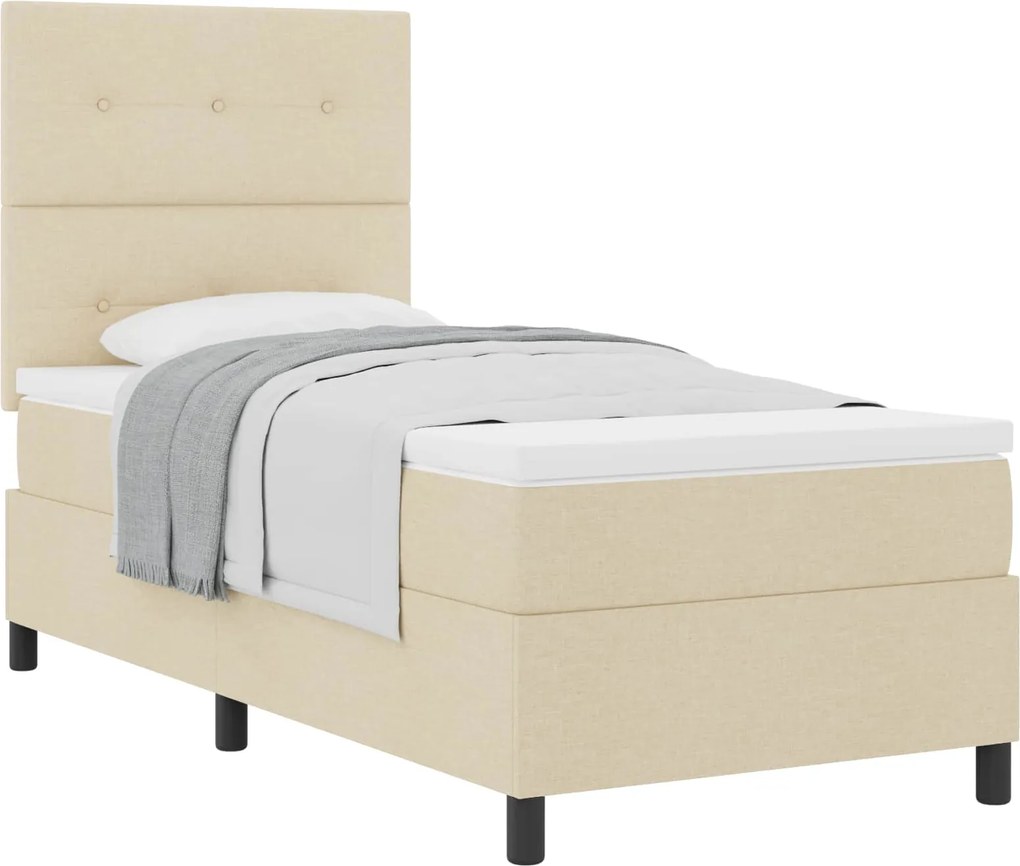 vidaXL Pat cu arcuri cu saltea cu headboard Crem 90 x 190 cm țesătură