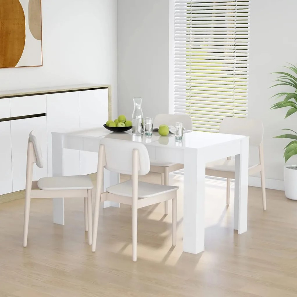 804208 vidaXL Masă de bucătărie, alb extralucios, 140x74,5x76 cm, PAL