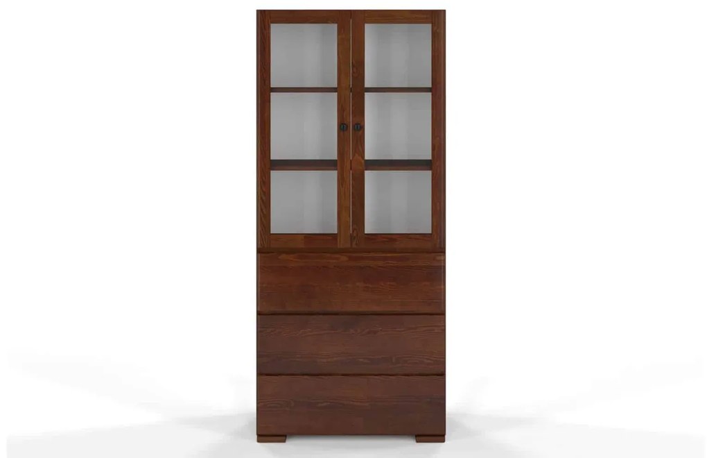 Vitrină TerraCraft, Lemn Masiv Pin, 3 Sertare, 80x38X182cm Walnut