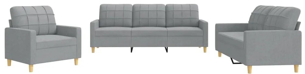 3201242 vidaXL Set de canapele cu perne, 3 piese, gri deschis, textil