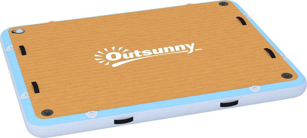 Outsunny Platformă plutitoare gonflabilă 2,4x1,8m Platformă de înot gonflabilă 4-6 persoane cu suprafață antiderapantă Scară | Aosom Romania