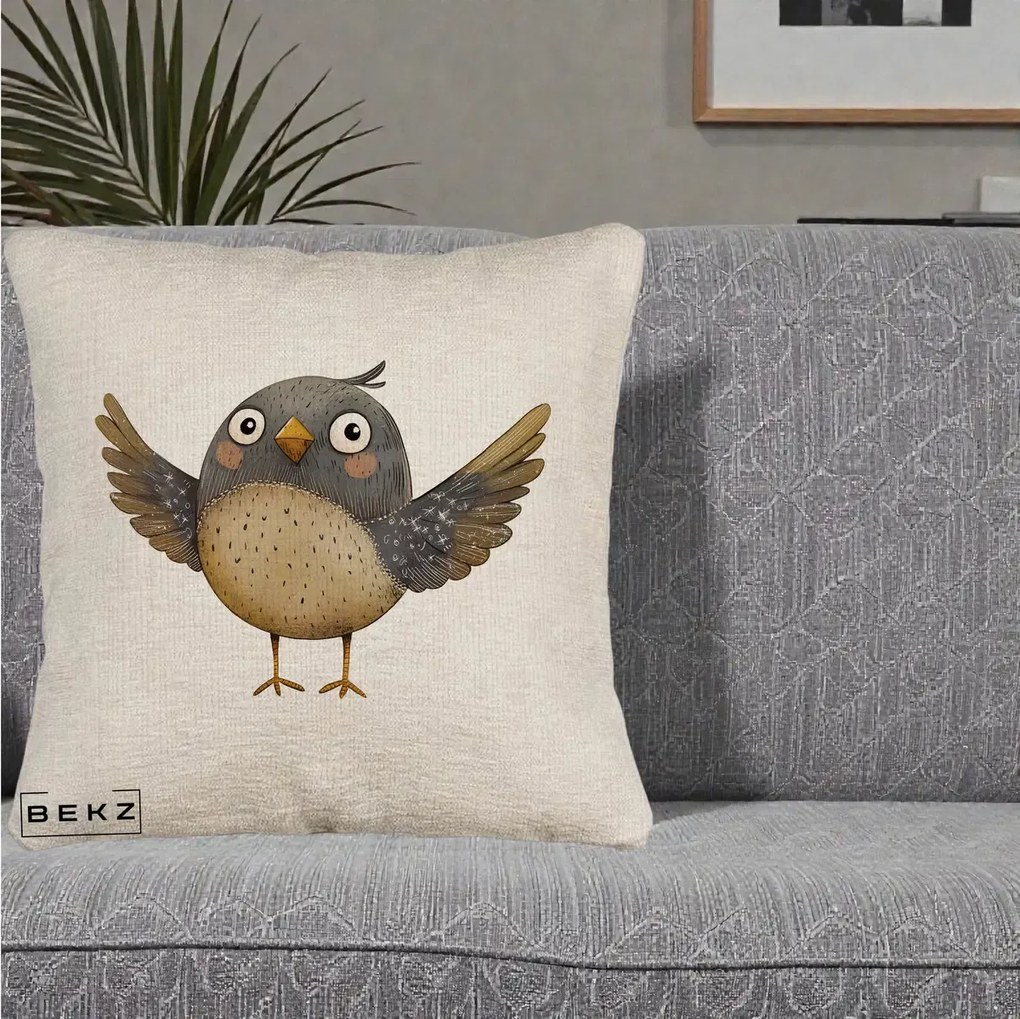 Perna Decorativa Pasare cu Aripi Intinse, 40x40 cm, Bej Canapea, Husa Detasabila, Perna Inclusa, BEKZ®