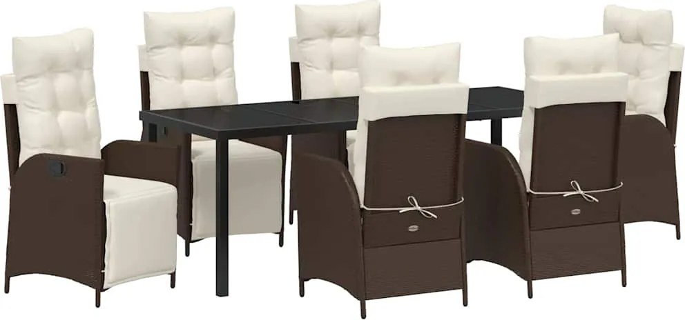 vidaXL Set de masă pentru grădină cu pernă 7 pcs Maro poliratan