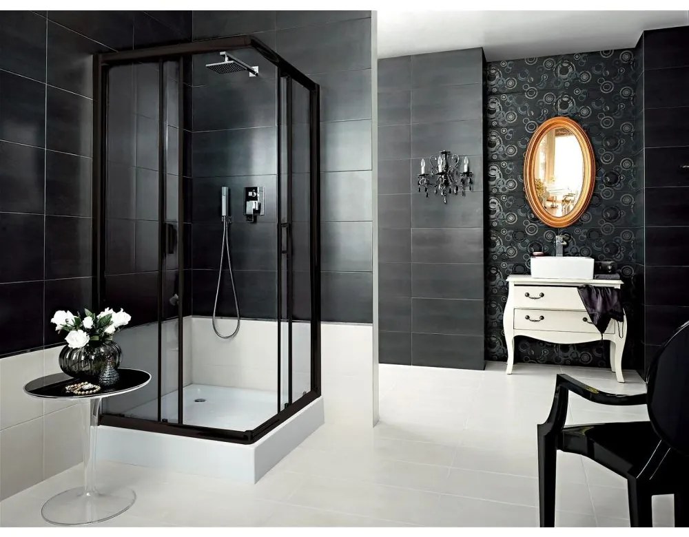 Cabina de dus patrata neagra 90x90 cm, cu usi culisante, Deante Funkia 900x900 mm