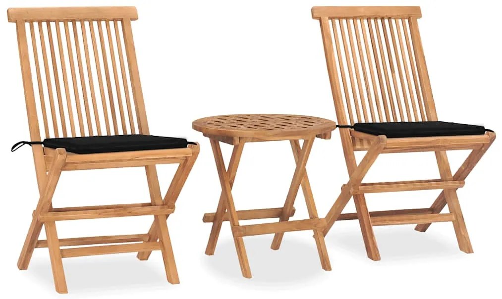 vidaXL Set mobilier exterior pliabil cu perne, 3 piese, lemn masiv tec