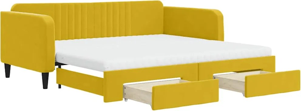 vidaXL Pat de zi cu extensie și sertare, galben, 100x200 cm, catifea