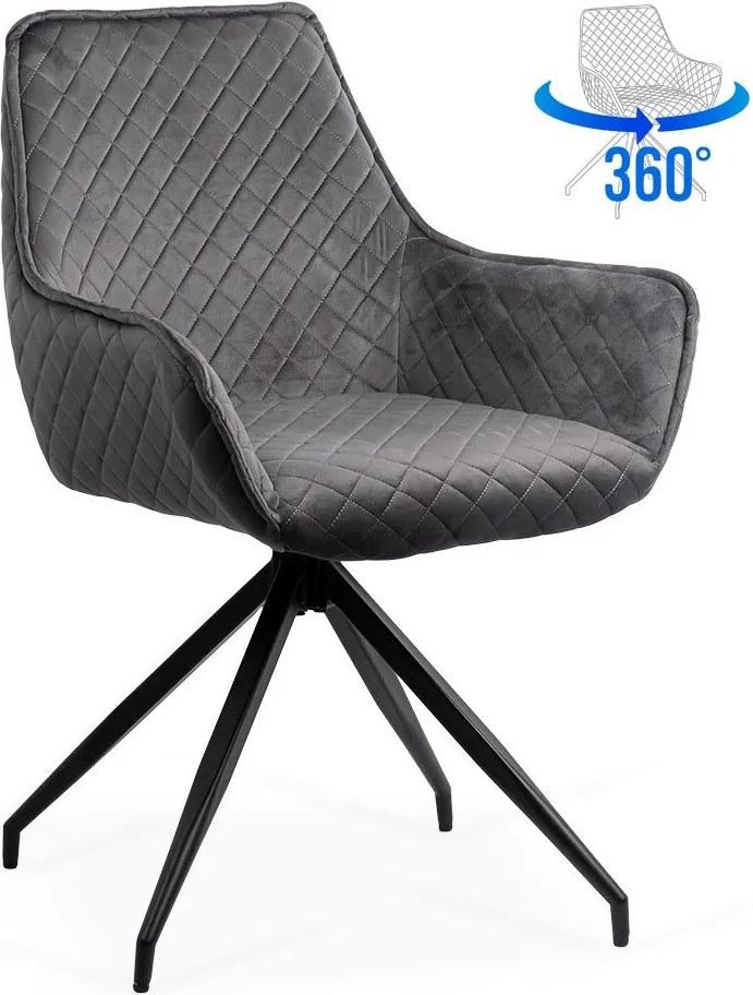 Scaun dining AIDA 193, catifea, rotativ 360  , baza metalica, Gri
