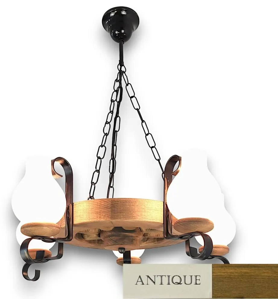 Candelabru rustic fabricat manual din lemn diam.30cm, 5 brate Roata WOOD-RO-SP5D30