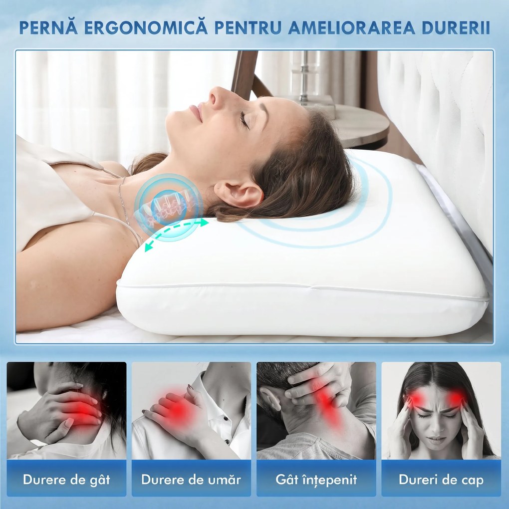 HOMCOM Pernă Memory Foam cu Husă Detașabilă 60x40x10 cm Crem | Aosom Romania