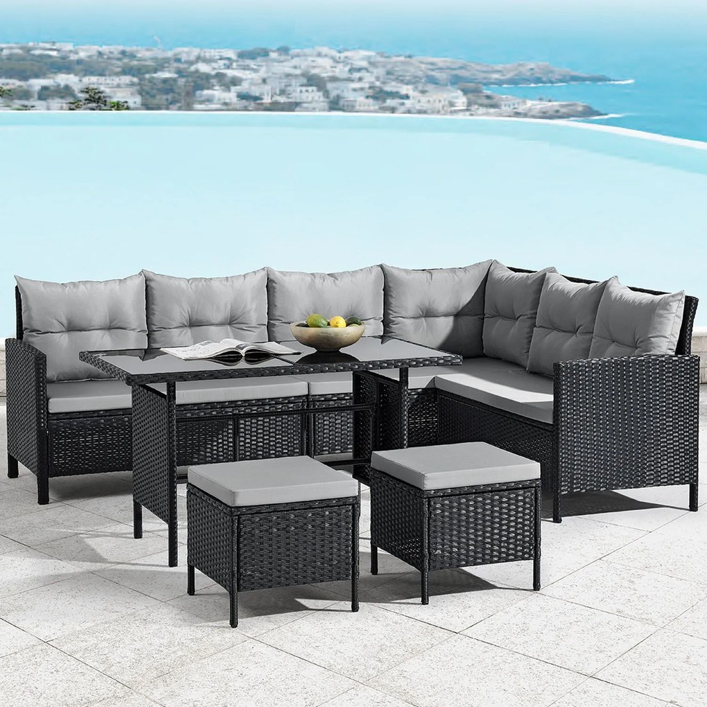 Juskys Set ratan de gradina Manacor - perne negre, gri
