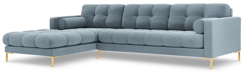 Colțar tapițat Bali, Albastru deschis/5 locuri/picioare gold/partea stângă/ L293 x l185 x h75