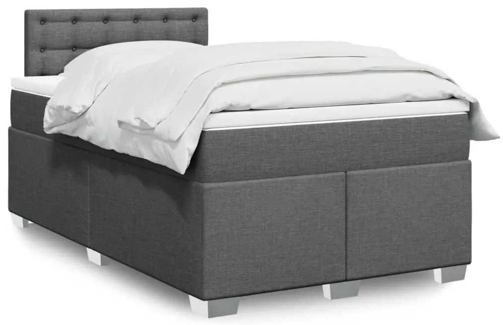 vidaXL Pat box spring cu saltea, gri închis, 120x200 cm, textil