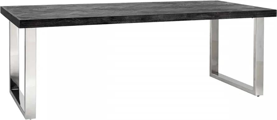 Masa dreptunghiulara cu blat din lemn de stejar Blackbone 77 x 220 x 100 cm gri inchis/argintiu