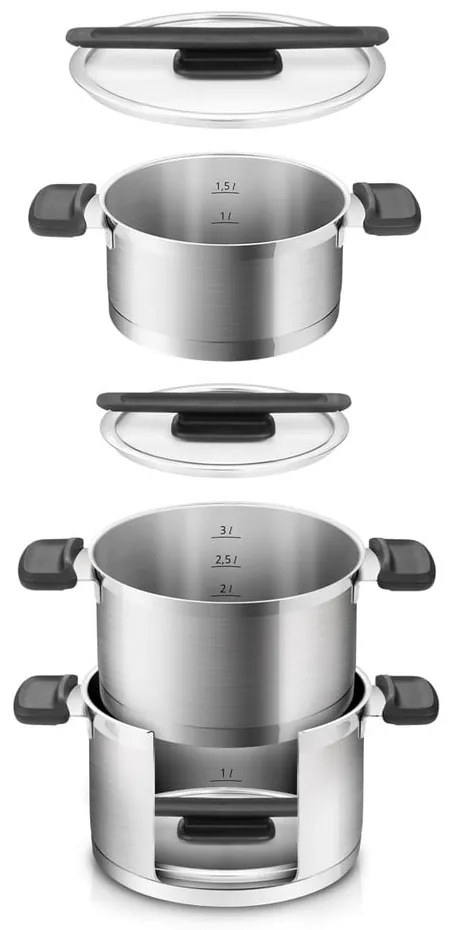 Set de vase pentru gătit 6 buc. din oțel inoxidabil Compact – Tescoma
