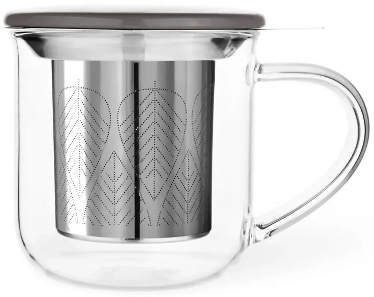 Cana pentru ceai cu infuzor si capac Viva Scandinavia MINIMA EVA V82748, 400 ml, Sticla, Bambus, Transparent/Gri