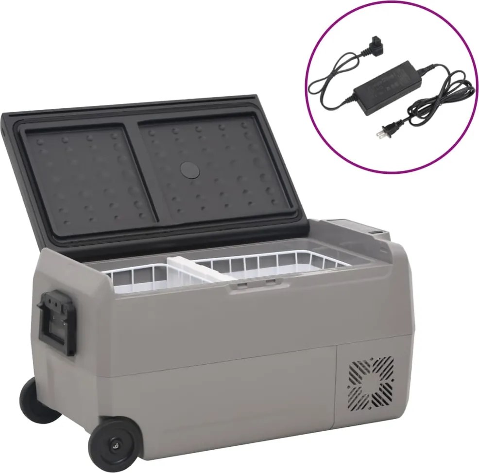 vidaXL Ladă frigorifică cu roată și adaptor, 36 L, negru&gri, PP & PE