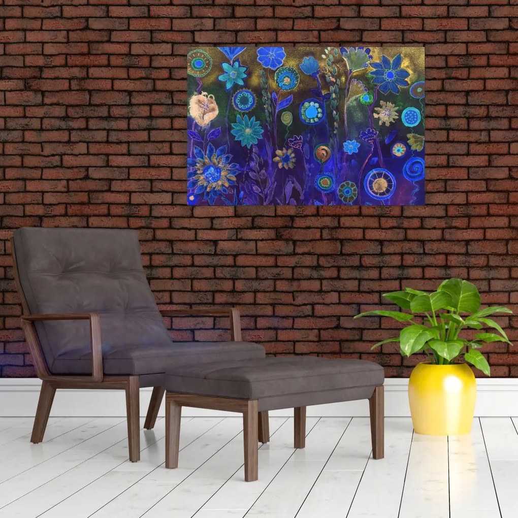 Tablou - Flori albastru închis (90x60 cm)