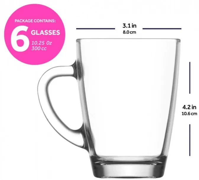 Set 6 Cani 300 ml, Sticla, LV-VEG422F, Transparent