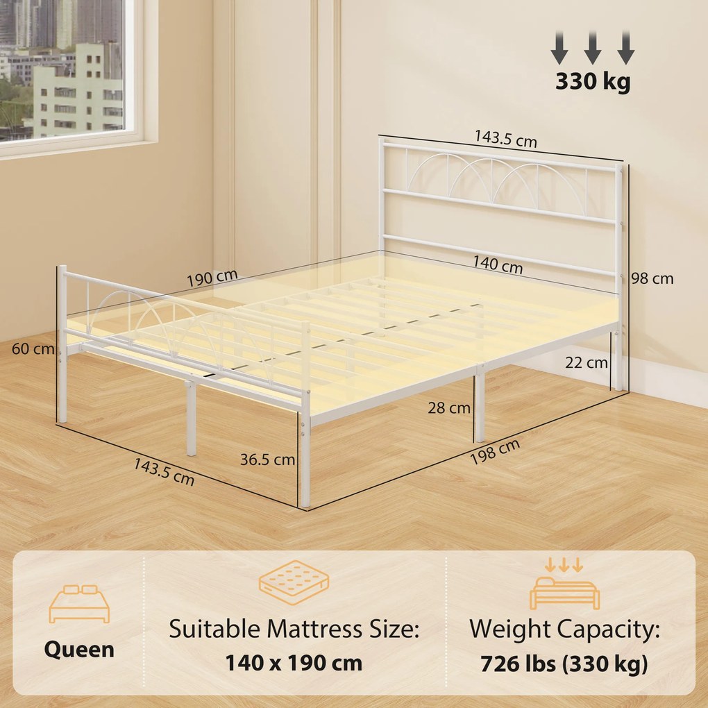 HOMCOM Cadru de pat 140x190 cm cu tăblie Suport cu lamele din oțel Depozitare sub pat | Aosom Romania