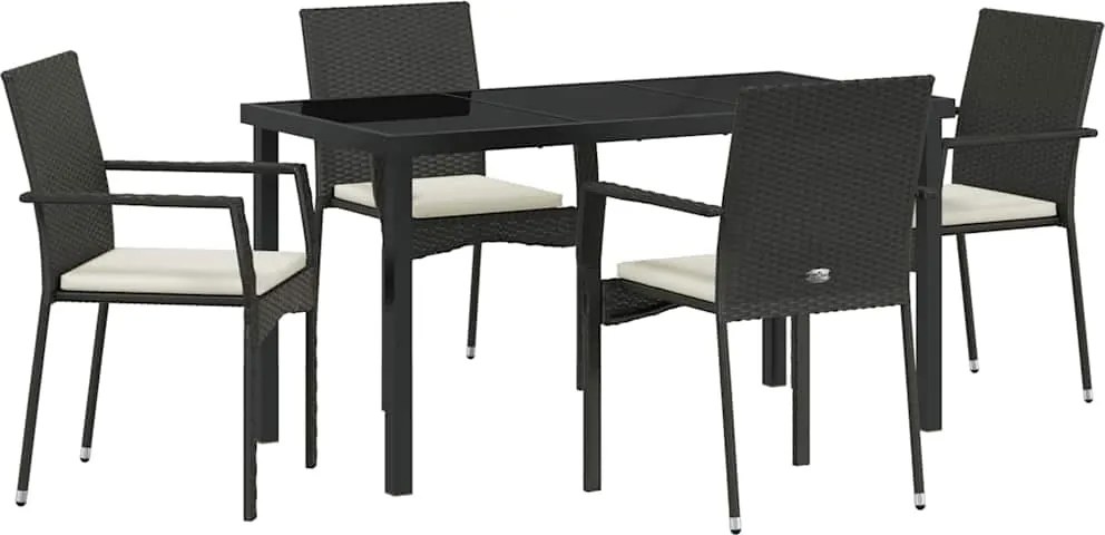 vidaXL Set de masă pentru grădină cu pernă 5 pcs Negru poliratan